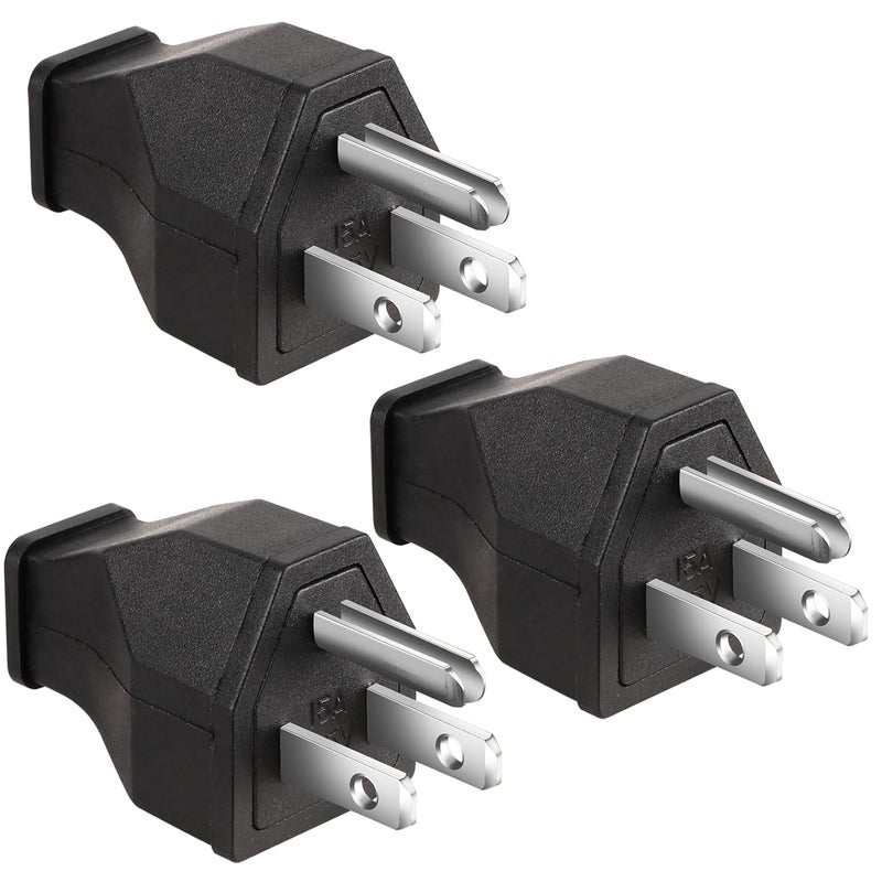 TENINYU 2-Pole, 3 Wire Grounding Plug Male Extension Cord Straight Blade Plug Replacement Electrical Plugs End, 15A 125V Black,3Pack (Male) - Image 1